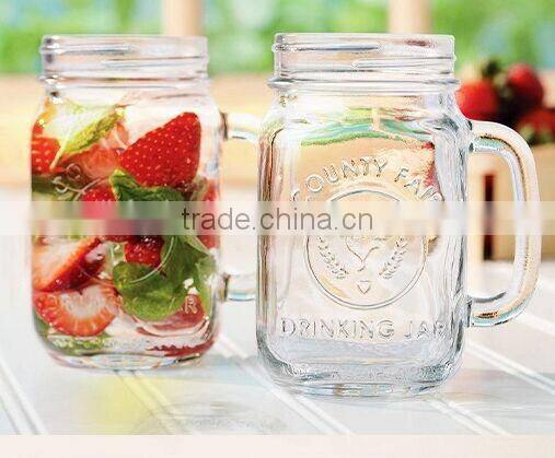 glass mason jar with handle and metal lid Cockerel design