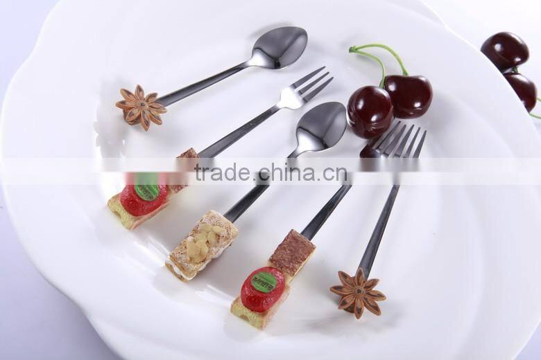 Dessert Spoon and Fork Set, Stainless Steel Flatware Set with Cute polyresin Handle, art minds crafts