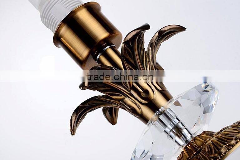 Brown lampshade clear K9 crystal table lamp with plated metal lampstand