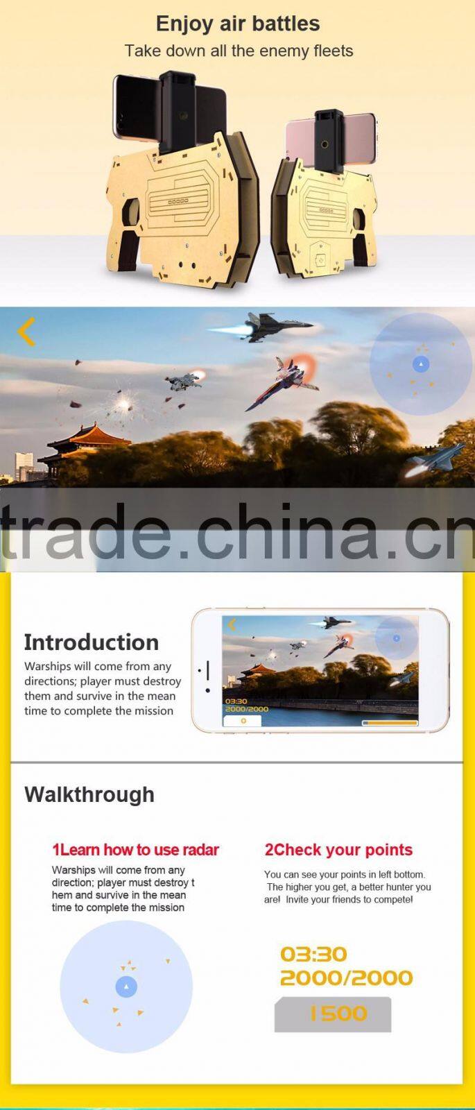 2017 New Arrival AR Gun Mobile Games Control Gun, AR Reality Experience Bluetooth Game Controller Wooden Gun For IOS/Android