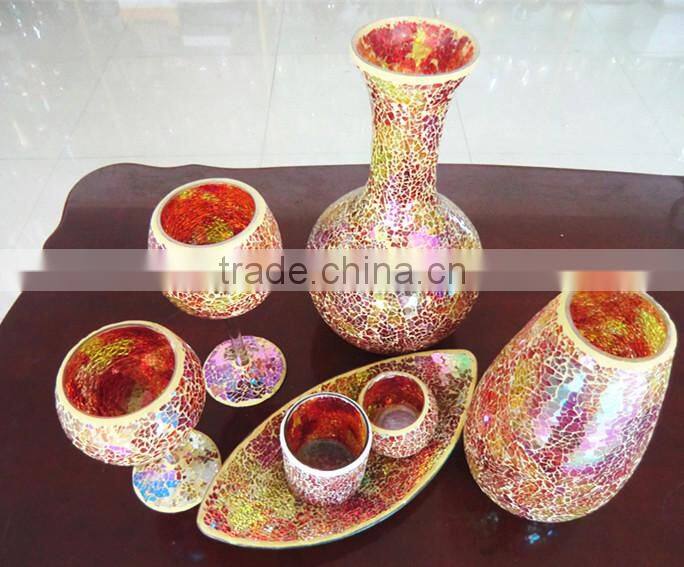 Crackle Mosaic Shapes Shimmer Glass Vases Centerpieces
