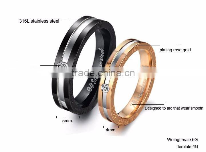 Custom couples wedding ring stainless steel jewelry with rose gold plating