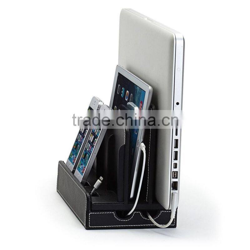 Black Leatherette Multi-Device Charging Station and Dock