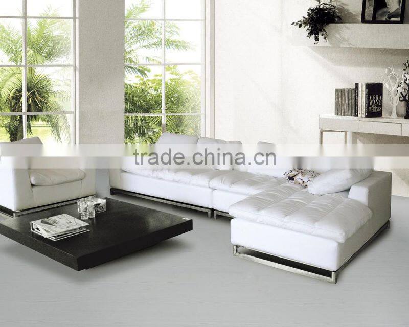 JR8025 elegant chic contemporary white cow leather stainless steel metal L shape living room sofa set home furniture