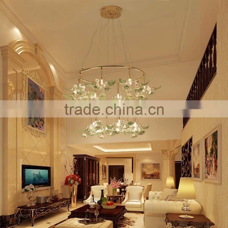 Royal Exquisite Handmade Porcelain and Crystal Green Floral Chandelier for Dining Room BF12-04284b