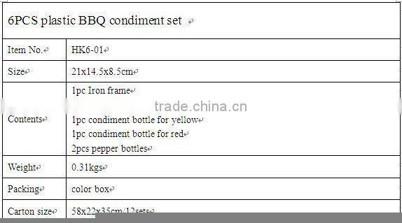6pcs grill chicken plastic BBQ condiment set