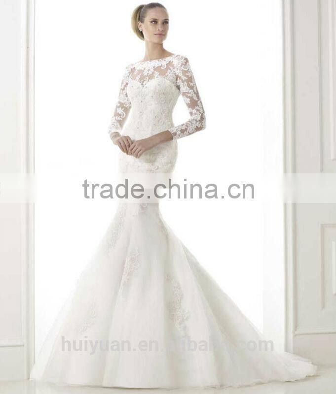 open back long sleeve backless mermaid long tail wedding dress