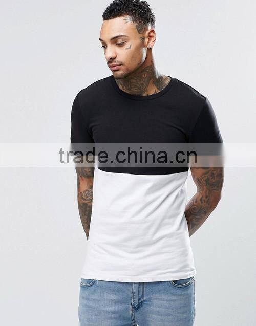 Customize men longline muscle slim fit contrast color blank t-shirt