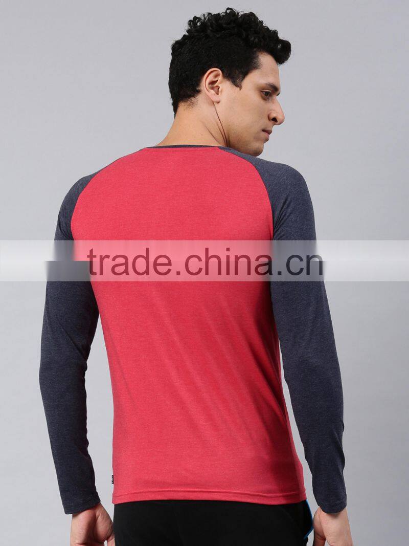 Men Red Navy Blue T-Shirt Custom Color Round Neck Long Raglan Sleeves Bodybuilding Tee 60% Cotton 40% Polyester Material