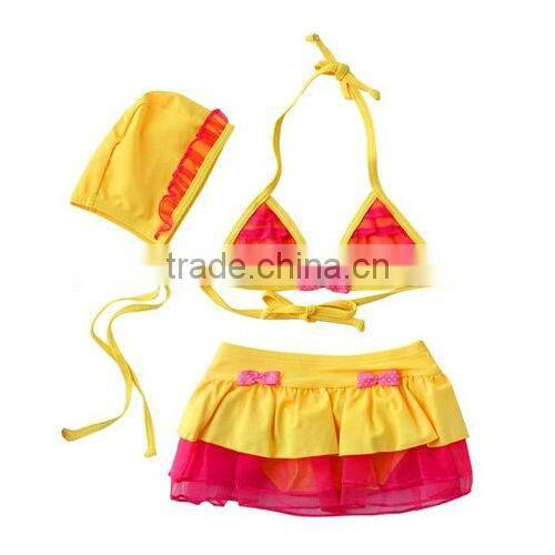 Hot sale three-piece swimsuit baby Leopard swimwear sun hat child swimwear twinset Bikini swimwear with cap girl swimsuit