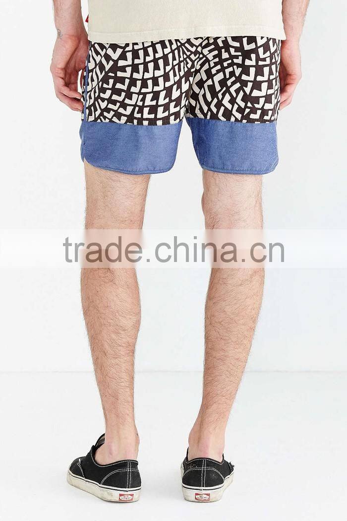 Beach sides leisure hem boardshort stitching with denim shorts