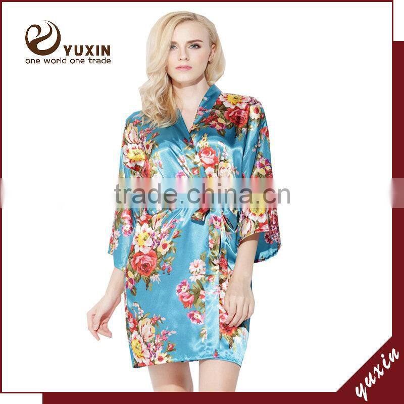 Satin wedding robes silk bridal party bathrobes robe de soiree RS1-0015