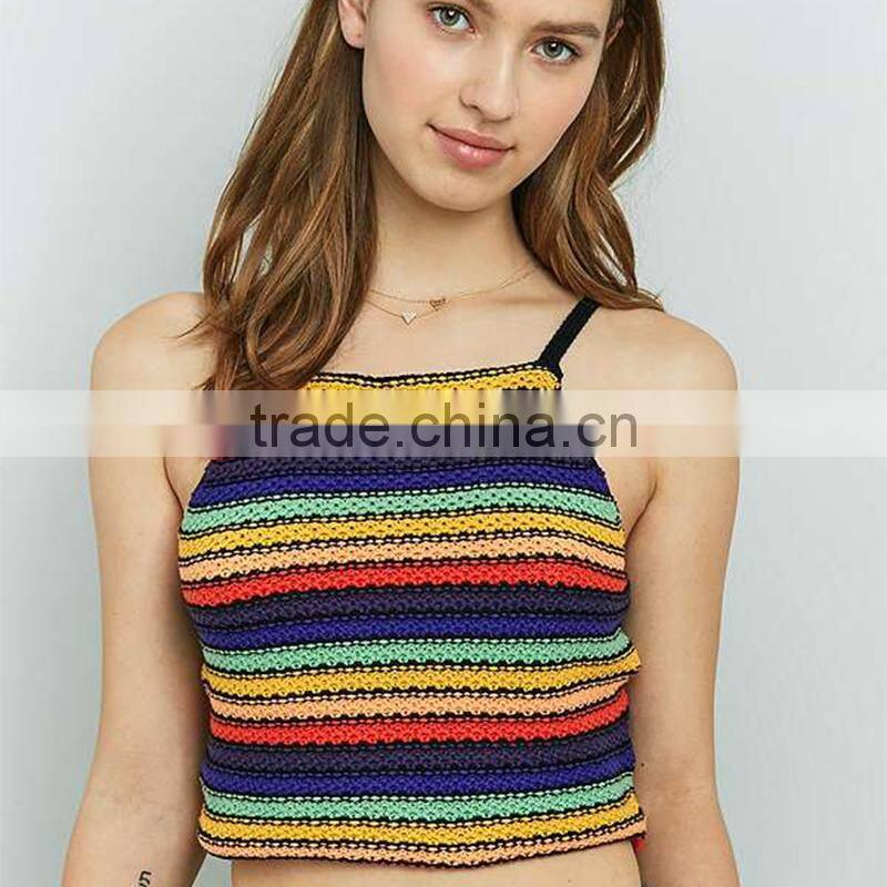 Distinctive off-the-shoulder spaghetti straps rainbow midriff cropped cami tank