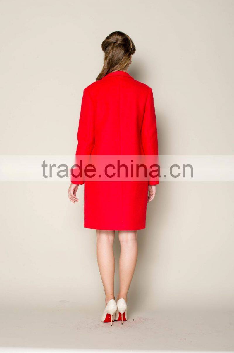 hot selling bright red winter thick warm stock ladies german coat, woolen coat, women wool coat