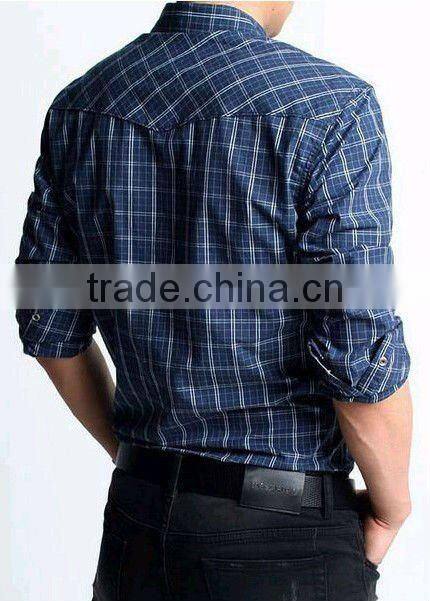 High quality Elegant blue Popular Flannel printed Checked style shirt