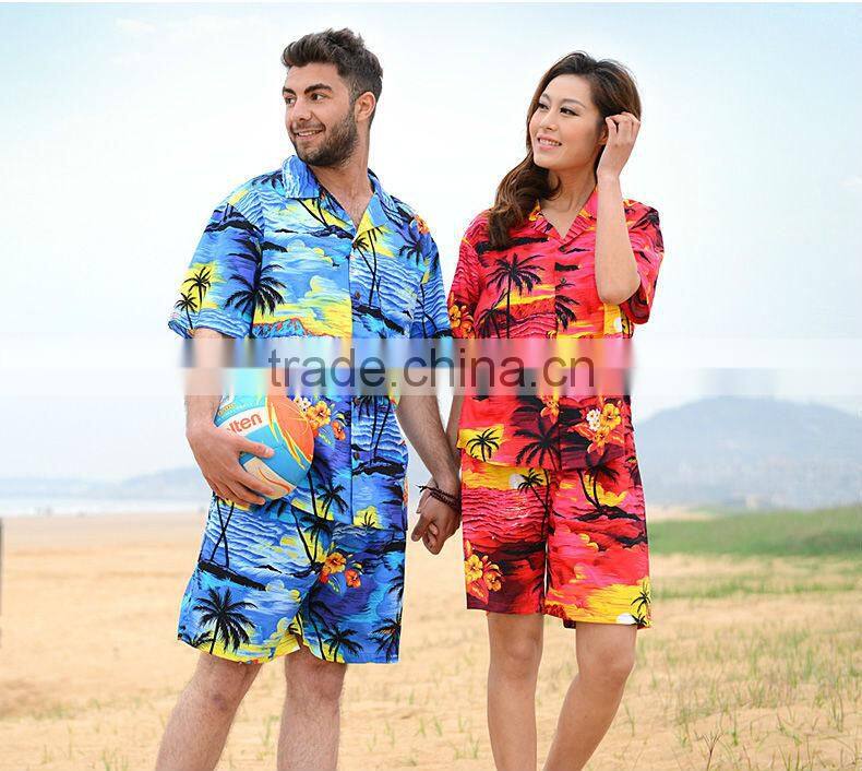 Wholesale 100% cotton couple hawaiian short sleeve shirts manufacturer
