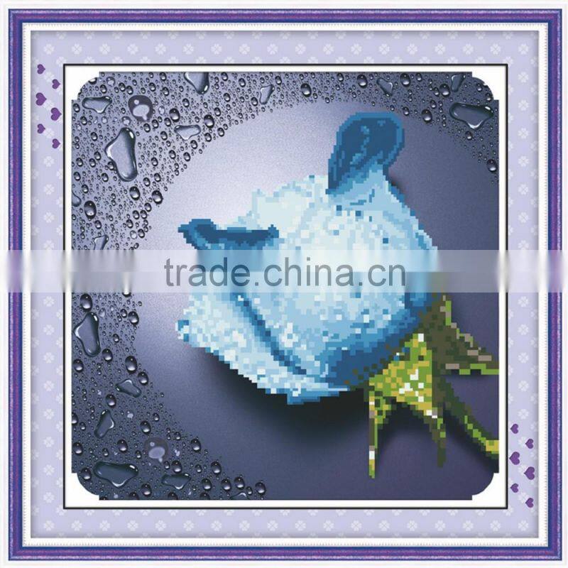 Handmade Blue Flower Pattern Embroidery Diamond Painting DIY Kit Cross Stitch For Living Room 34cmx5cm