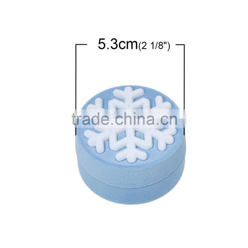 Velveteen Cheap Custom Round Blue & White Christmas Snowflake Pattern Jewelry Gift Ring Boxes