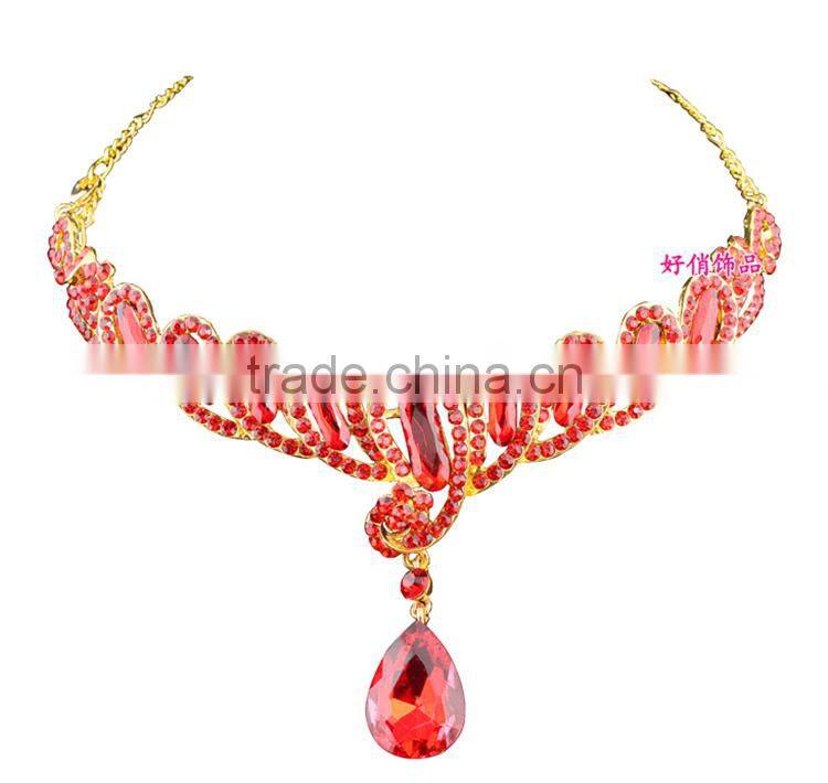 Rhinestones Crown with Teardrop Pendant Wedding Bridal Hair Accessories