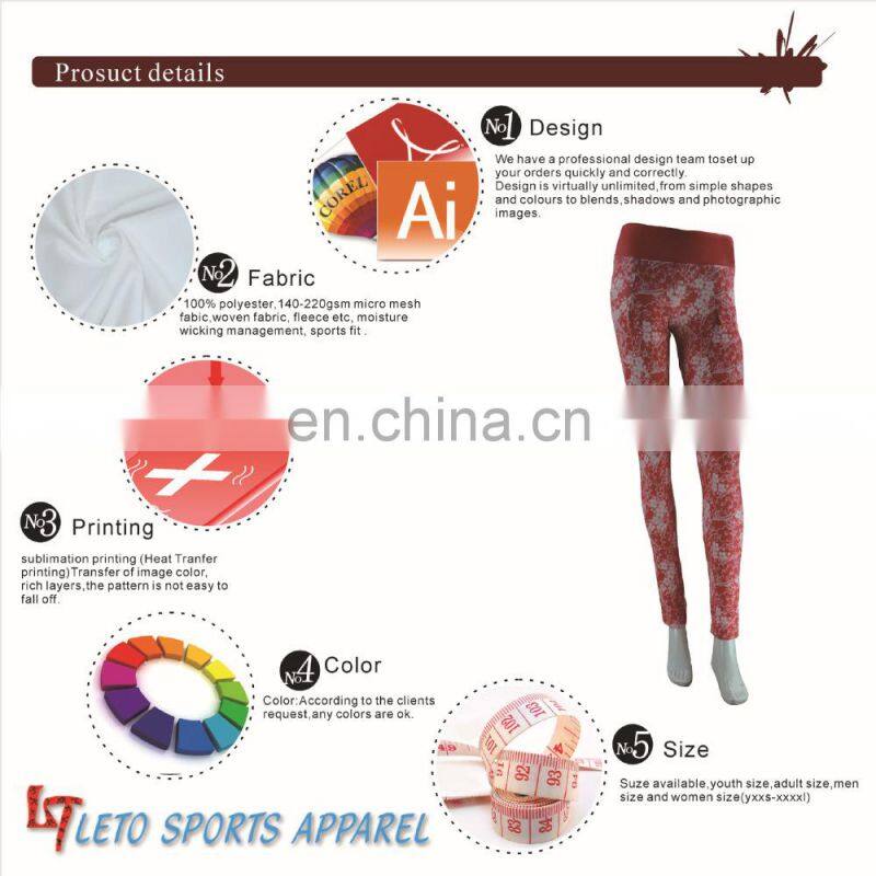 Flower Print High Waist Stretch Fitness Long Pencil Pants Leggings Trousers For Ladies&Girls