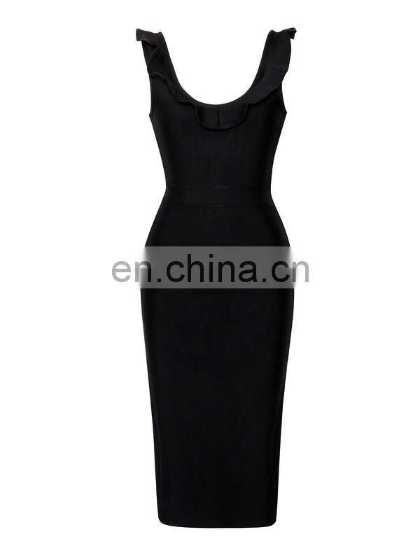 Amigo 2017 new style sleeveless Lotus leaf collar backless sexy bandage dress midi evening dresses for women party wear