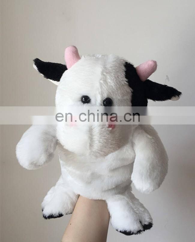 Educational kids toy custom animal cartoon character soft plush stuffed cow hand puppet