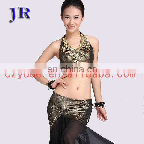 Sexy ice silk belly dance sequins beaded tassel tops with chest pad S-3002#