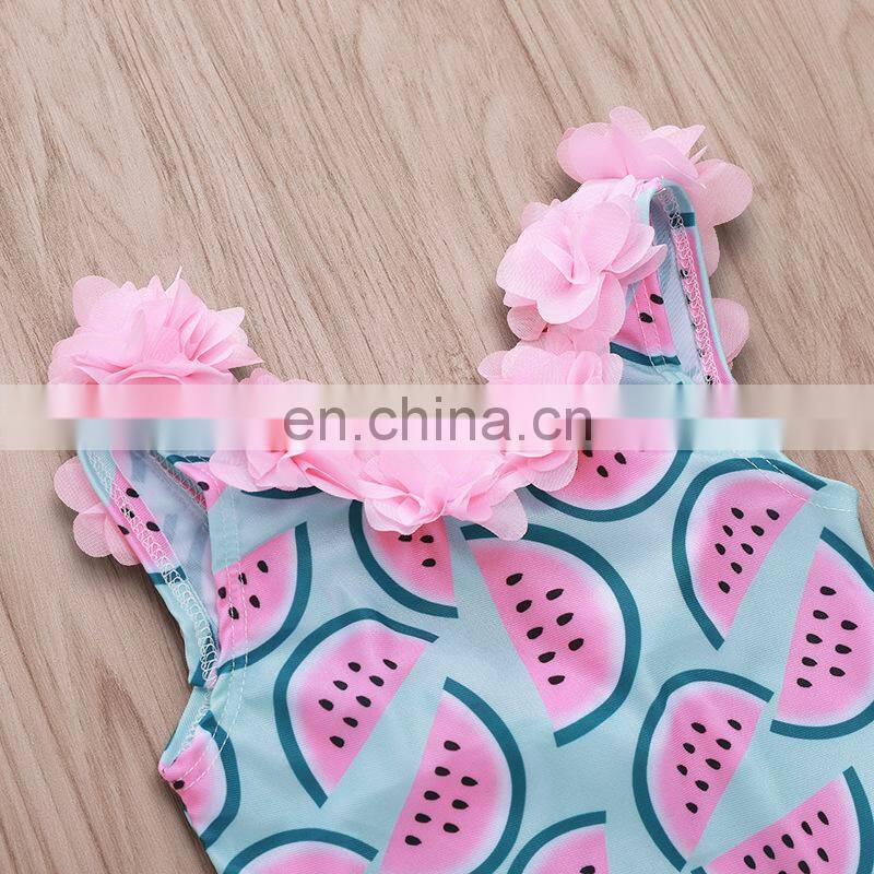 2019 summer New ruffle watermelons print girls swimwear children bikini full pink blue kids girls swimwear