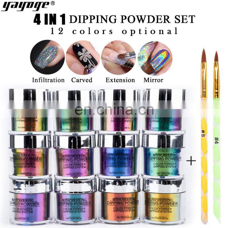 2019 new arrival holographic 10g glitter acrylic powder nail polish dipping powder with 12 colors