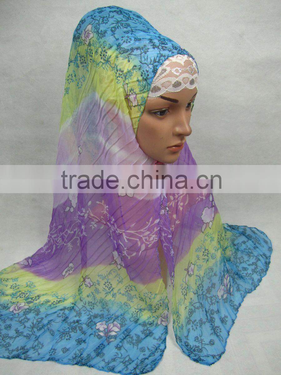 S497 NEW rumpled 40% silk and 60% LONG polyester MUSLIM SCARF