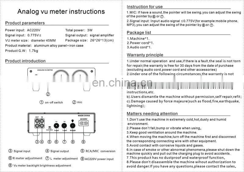 Finished Machine Aluminum Alloy Panel LED White Backlight Head Level Meter VU Meter With Sound Control Driver Board
