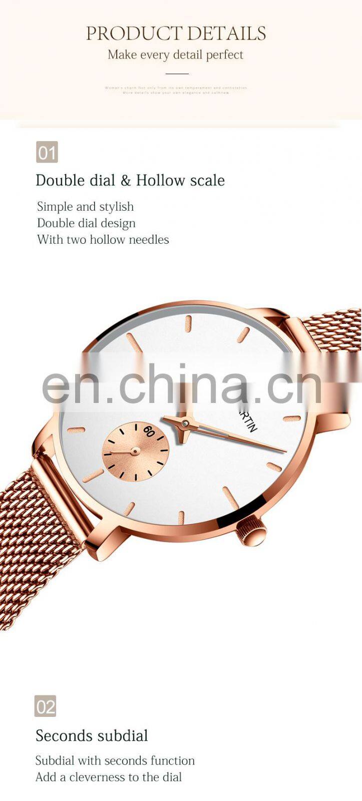 Hannah Martin 1335 Japanese Movement Luxury Ladies Watch Rose Gold Stainless Steel Mesh Belt Waterproof Quartz Wristwatches