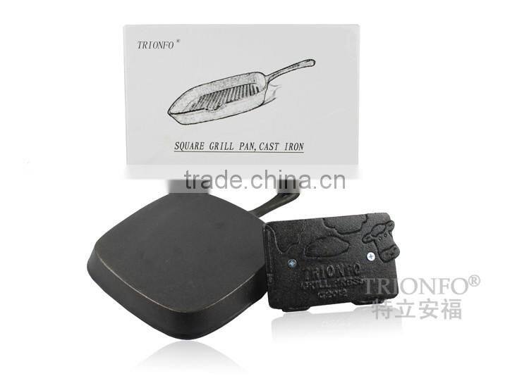 TRIONFO thread interior bottom Black pre-seasoned cast iron sizzling pan