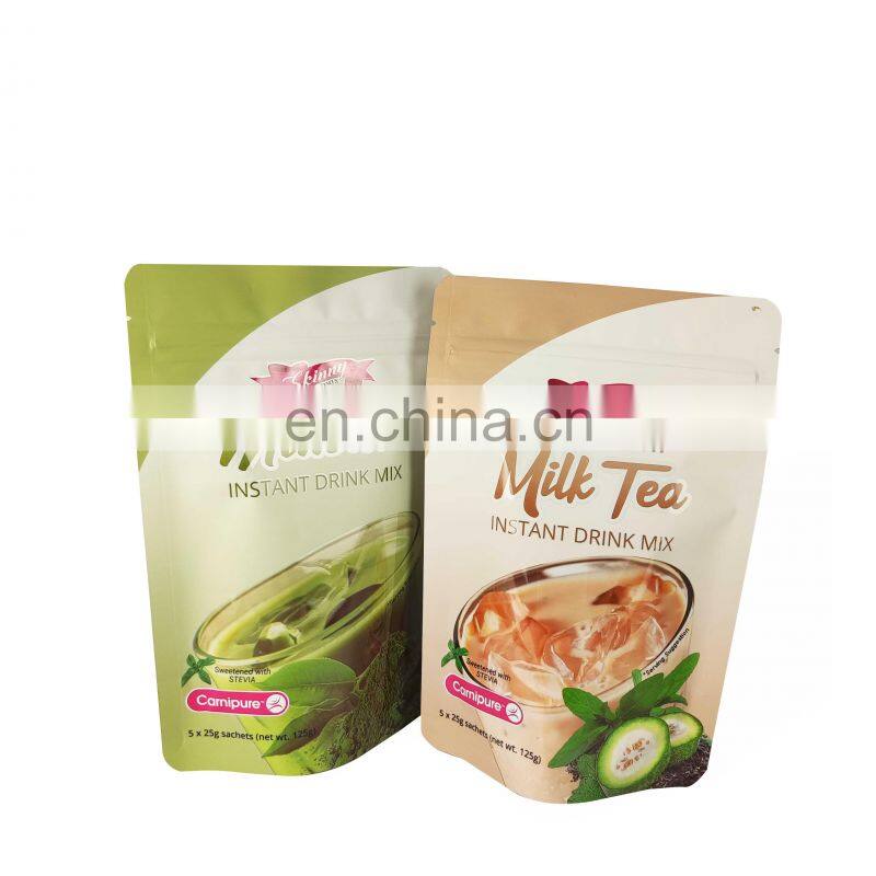 High quality aluminum foil plastic packaging bag milk tea powder zip lock bag stand up pouch with zipper