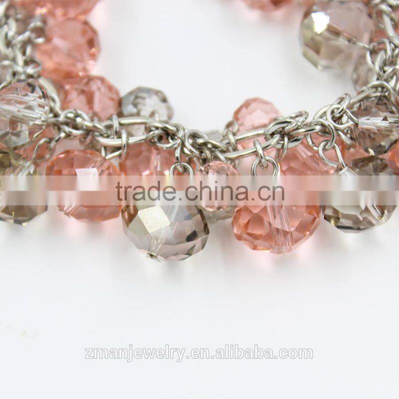 2015 New Arrival Bracelet,Cluster Transparent And Pink Glass Beads Charm Bracelet