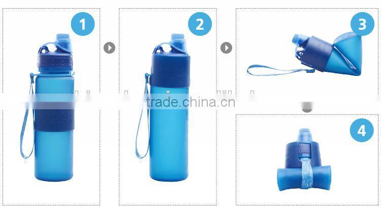 2016NEW 500ml/16oz Foldable Water Bottle with PP Grab, One-touch Lid, Silicone sports bottle BPA Free