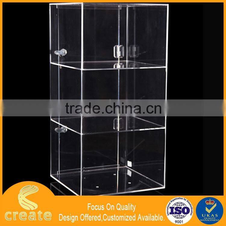 Guanghou factory 3 layers acrylic bread/cake food display cabinet stand on table