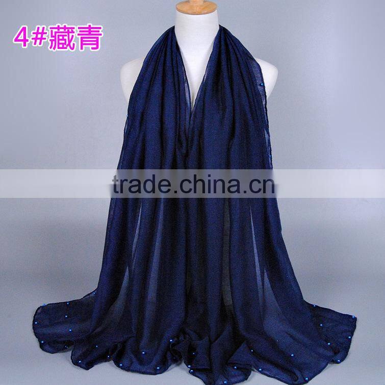 New Design Cotton Colorful Pearl Beads Muslim Hijab Shawl