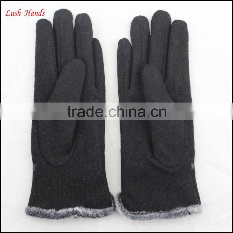 ladies wholesale fashion black micro velvet hand gloves with fur ending