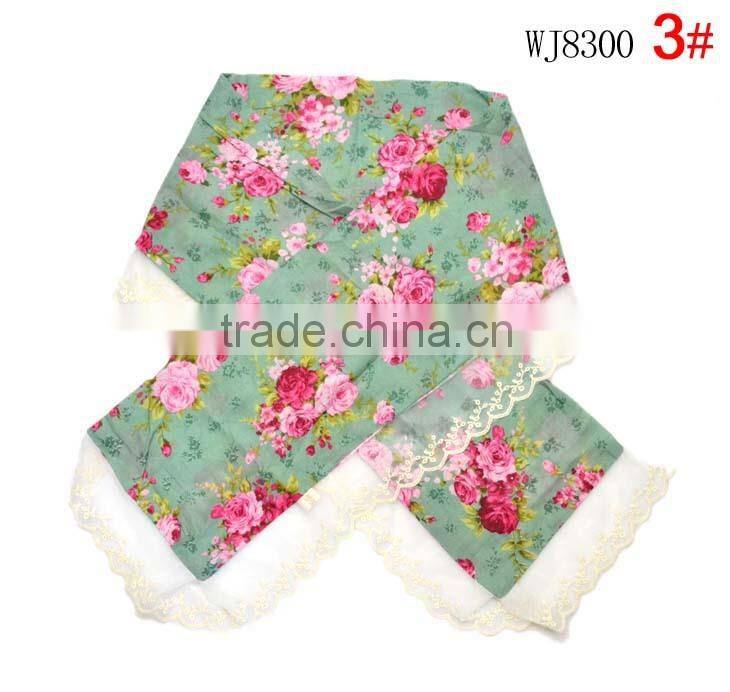 Autumn Winter Newest Beautiful Flower Printed Kids Girls Lace Scarf