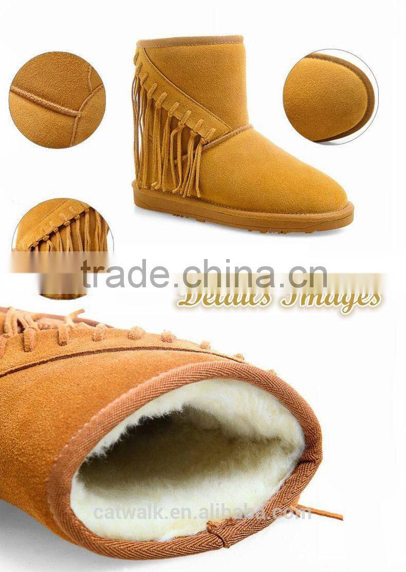 Fashion winter snow boots woman wedge boots tassel boots light brown color three color option