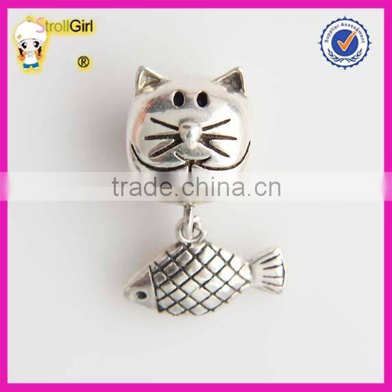 Hot Sale Sterling Silver 925 Cat Love Fish Charm Beads Large Hole Beads
