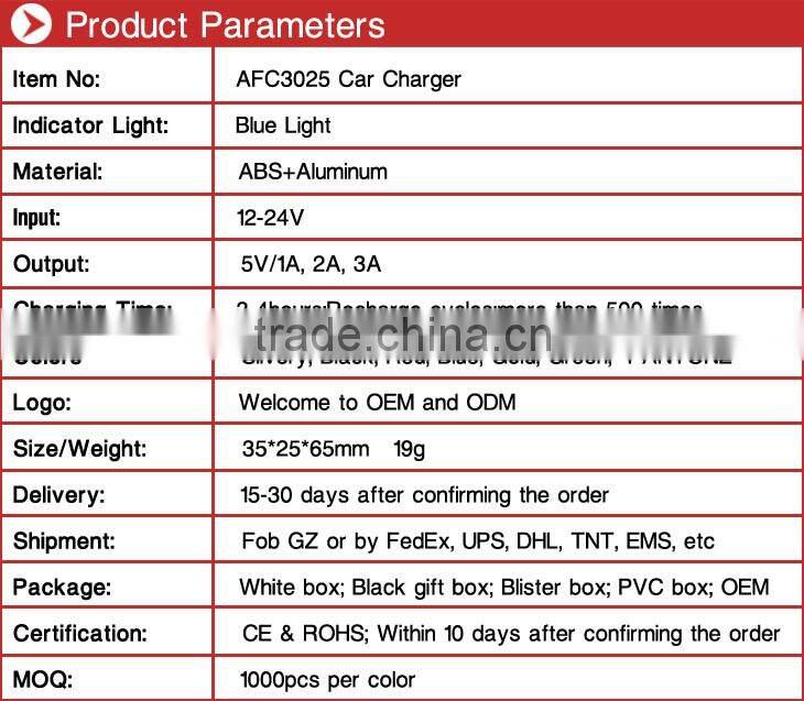 Power Technology 3 Port Fits for Multiple Mobile Devices Car Electric Car USB Cell Charger