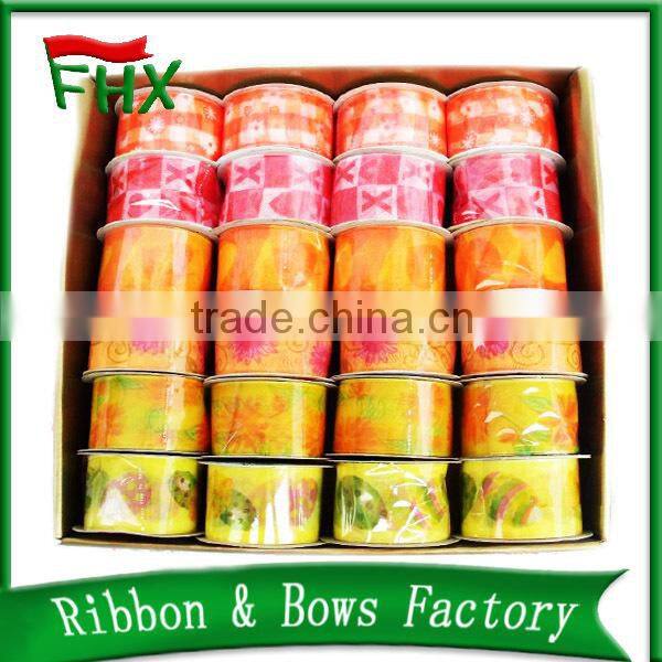 merry christmas wired edge mesh fabric christmas ribbon for christmas trees decorative large size small packing factory price