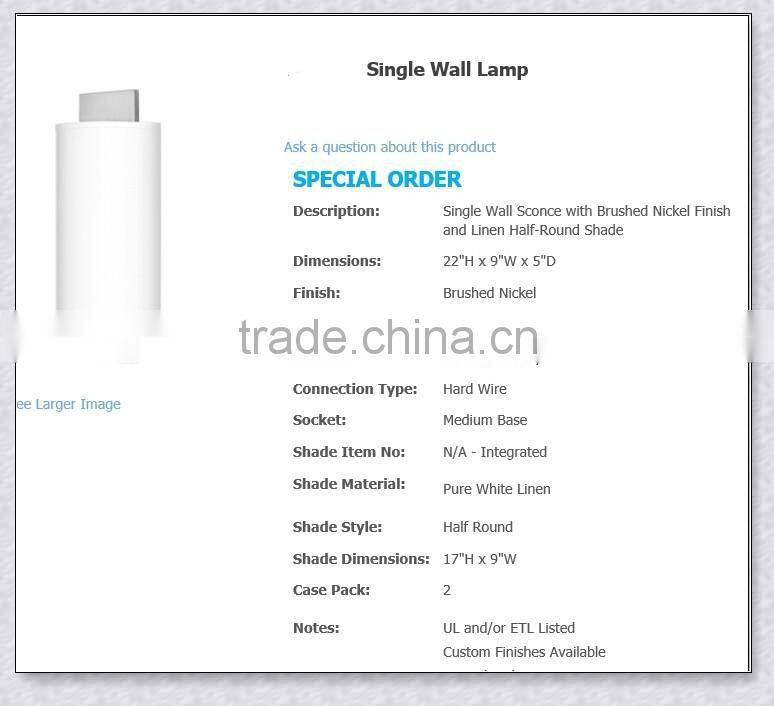 UL Approved Hotel Room Single wall Sconce Bathroom Lamp In Brushed Nickel Finished XC-H017