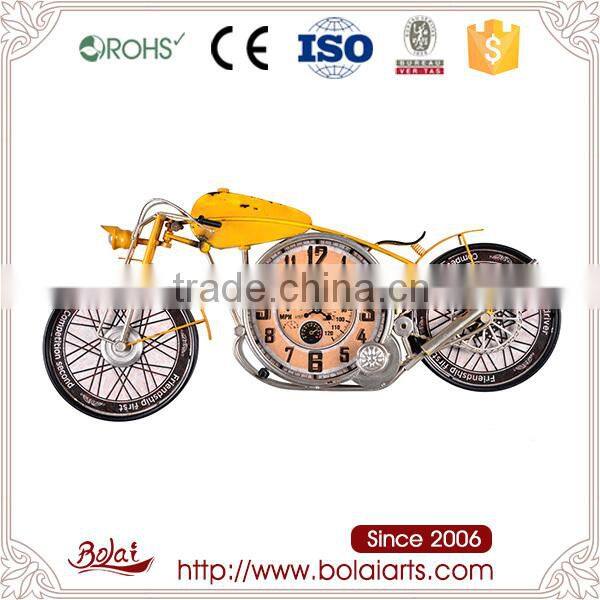 Special yellow motorcycle design big round shape clock different types of arts and crafts