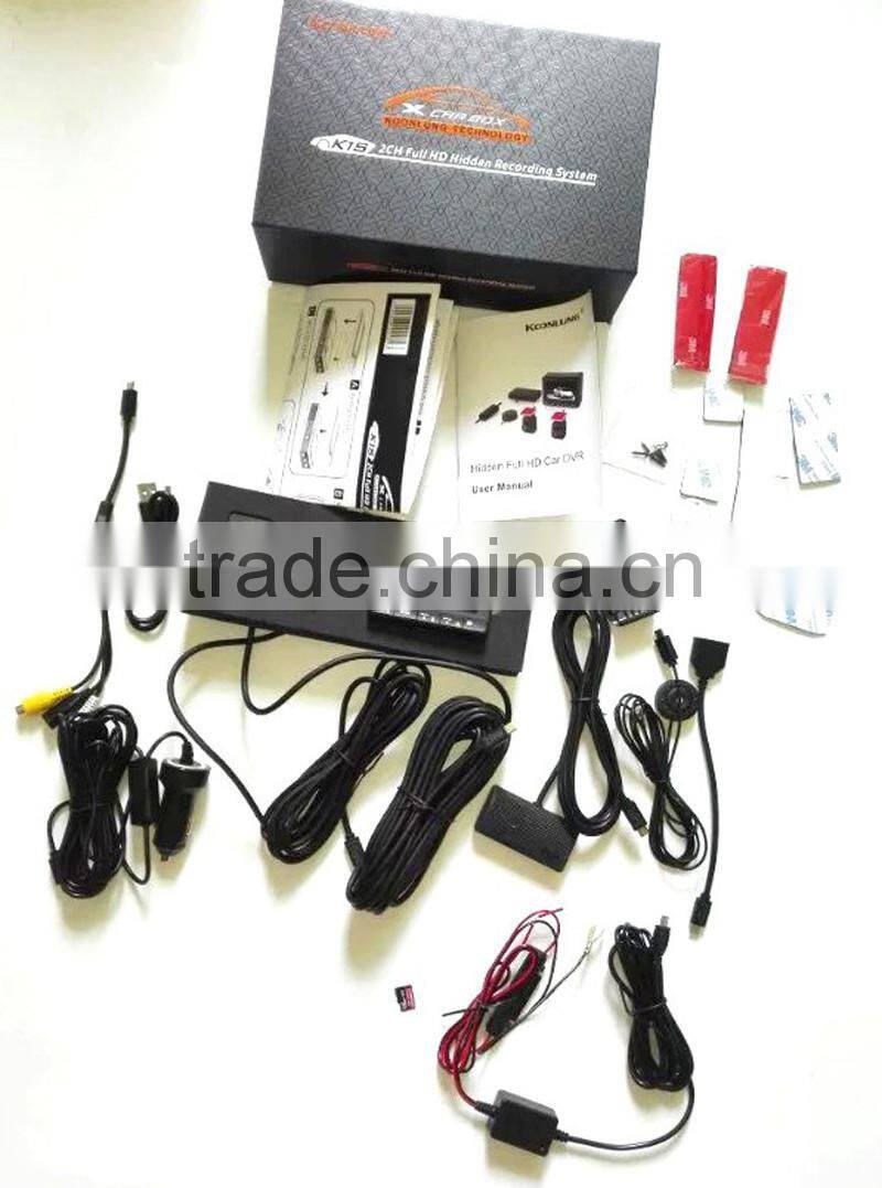 1920*1080p Dual Dash Camera Ambarella A7LA70 GPS Car DVR 2CH Hidden Driving Video Recorder Koonlung K1S Car DVR Box