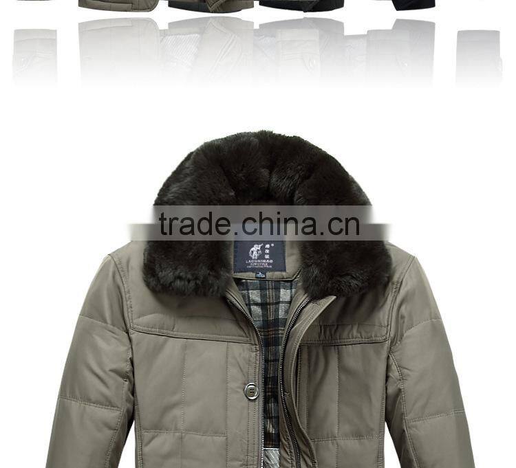 Custom 2015 new male winter down jacket business men rabbit fur collar men's winter jackets men suit