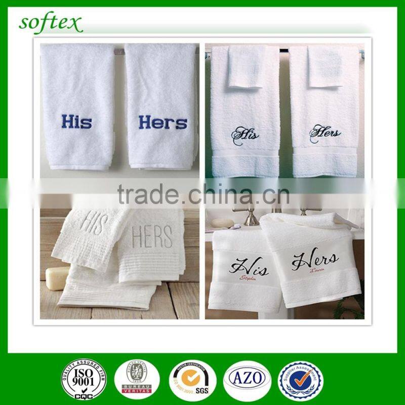 wholesale His and Hers embroidery design terry bath towel 100% cotton