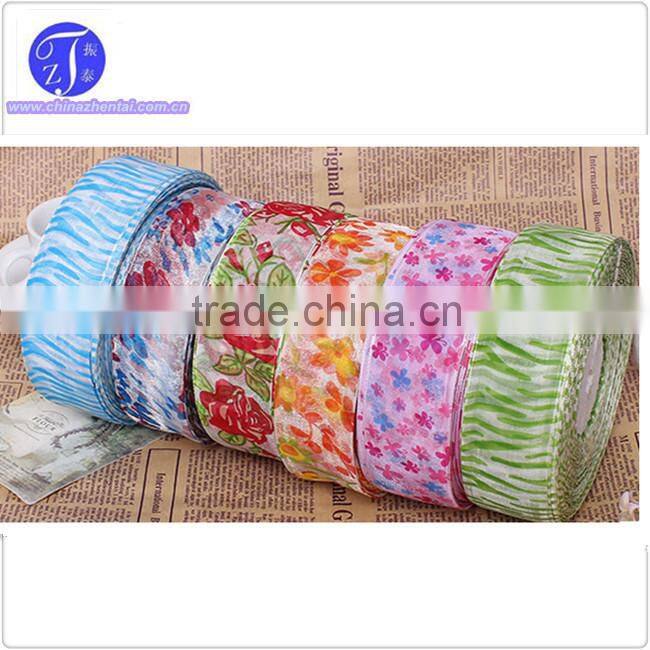 China Manufacturer supply colorful satin edges organza ribbon with gold wire